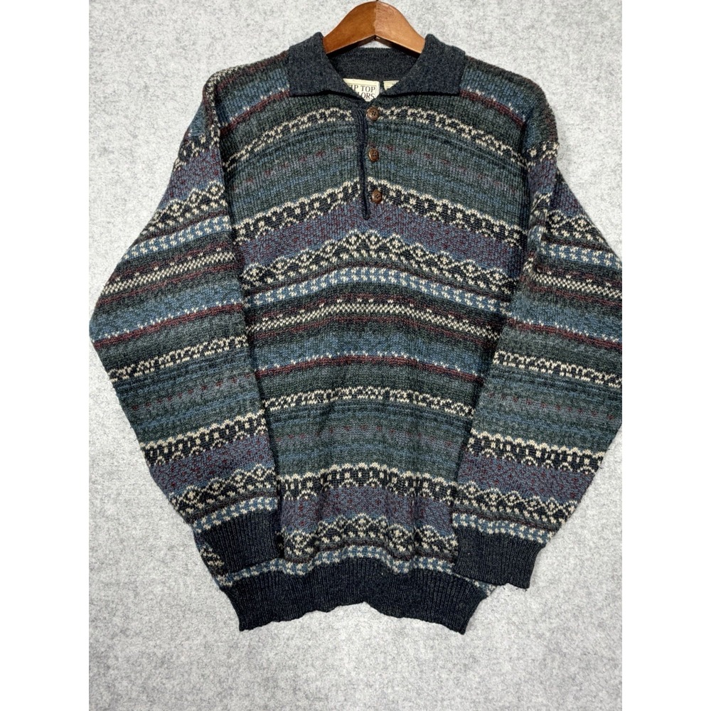 Vintage Tip Top Tailors Fair Isle Polo Sweater Mens Tagged M Wool Blend Canada